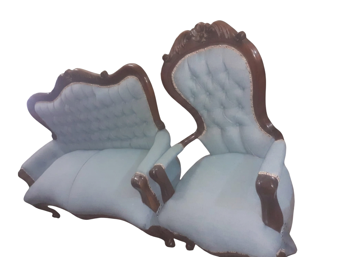 Blue Velvet Wingback Pair